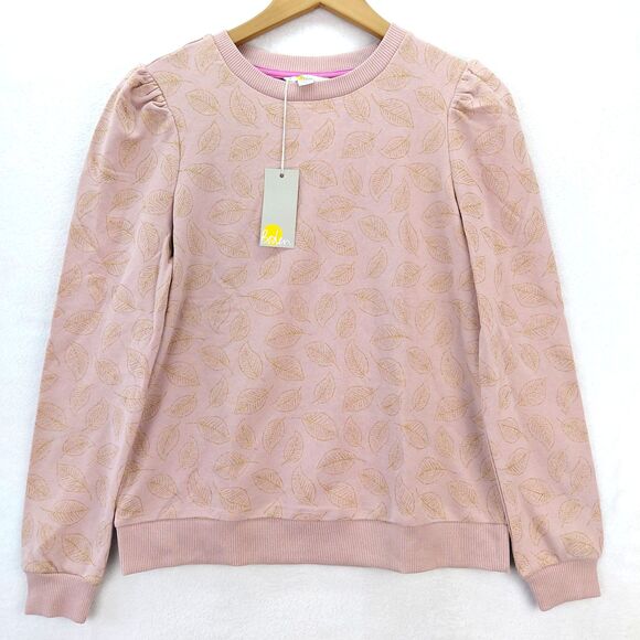 Boden Tops - Boden Sweatshirt Womens 6 Pink Gold Metalic Leaf Floral Print Puff Sleeve NEW
